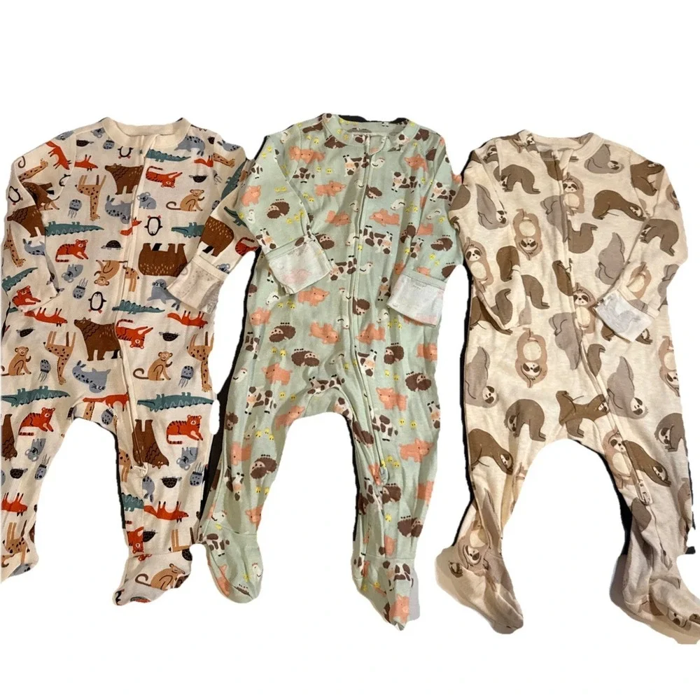 Baby Boy Lot of 3 Old Navy Sleep & Play Animal Print Pajamas 3/6 Months